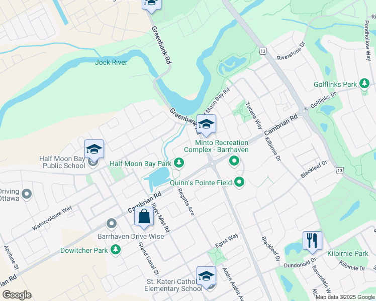 map of restaurants, bars, coffee shops, grocery stores, and more near 2744 Grand Vista Circle in Ottawa