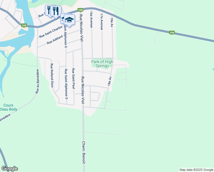 map of restaurants, bars, coffee shops, grocery stores, and more near 575 18e Avenue in Magog