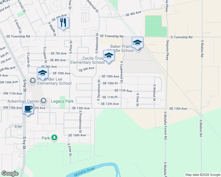map of restaurants, bars, coffee shops, grocery stores, and more near 1682 Southeast 11th Avenue in Canby