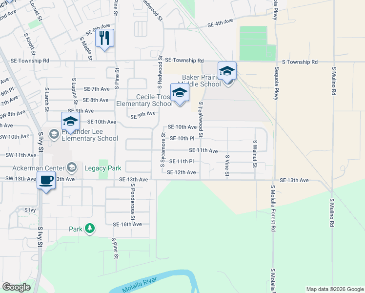 map of restaurants, bars, coffee shops, grocery stores, and more near 1682 Southeast 11th Avenue in Canby