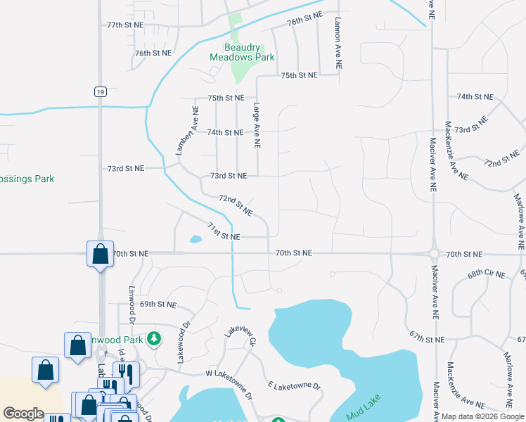 map of restaurants, bars, coffee shops, grocery stores, and more near 11480 72nd Street Northeast in Otsego