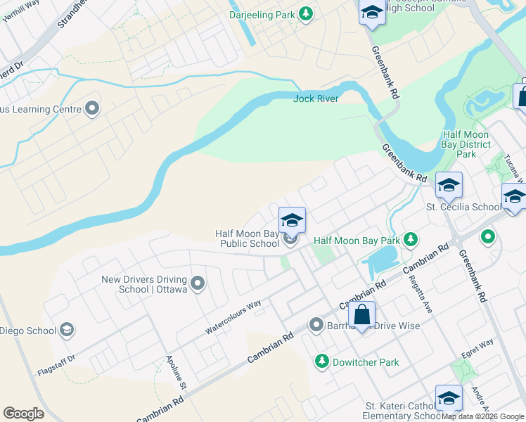 map of restaurants, bars, coffee shops, grocery stores, and more near 259 Brassy Minnow Crescent in Ottawa