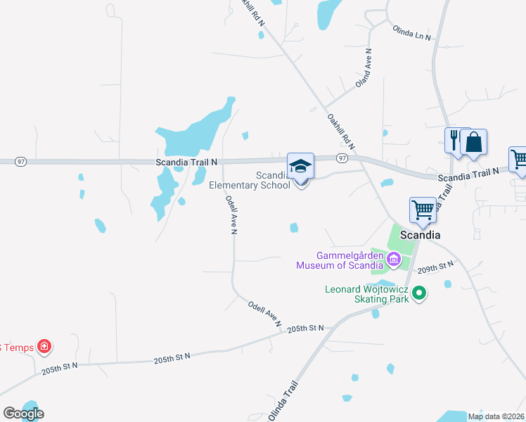 map of restaurants, bars, coffee shops, grocery stores, and more near 14351 Scandia Trail North in Scandia