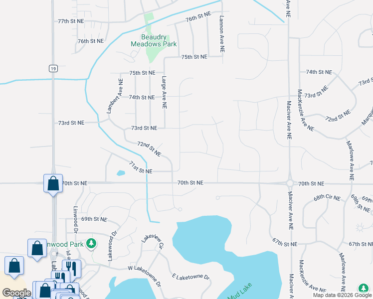 map of restaurants, bars, coffee shops, grocery stores, and more near 11562 72nd Street Northeast in Otsego