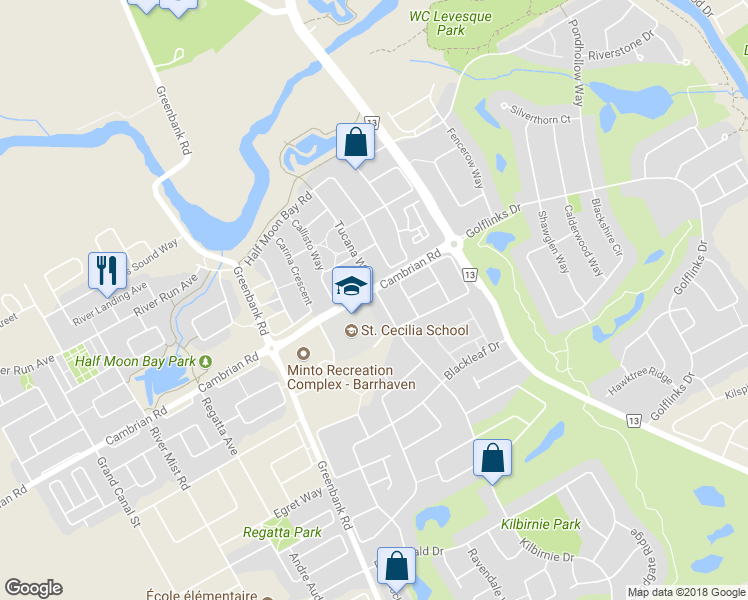 map of restaurants, bars, coffee shops, grocery stores, and more near 508 Promenade Kilbirnie in Ottawa