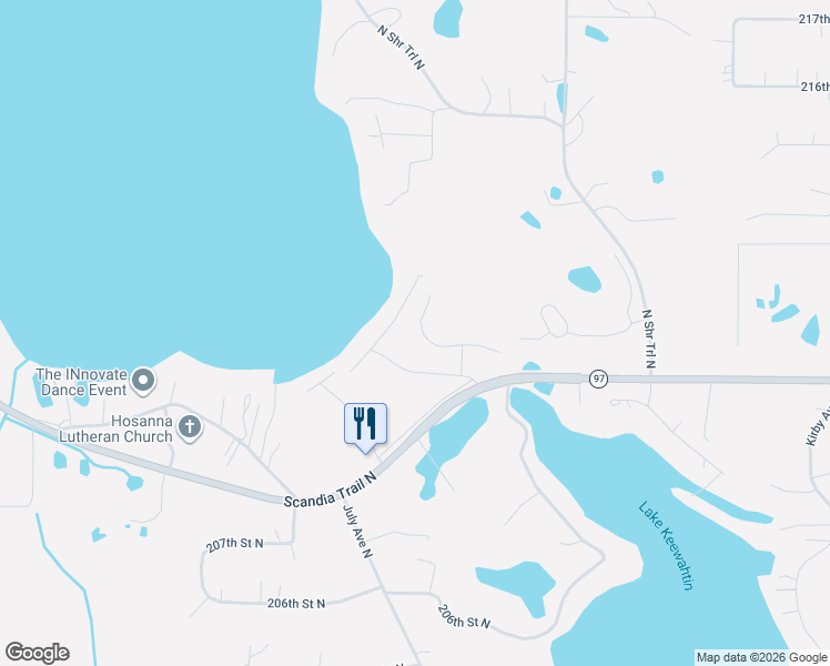 map of restaurants, bars, coffee shops, grocery stores, and more near 21026 Karoline Court North in Forest Lake
