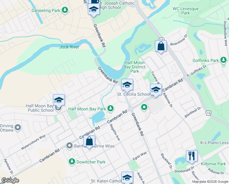 map of restaurants, bars, coffee shops, grocery stores, and more near 2714 Grand Vista Circle in Ottawa