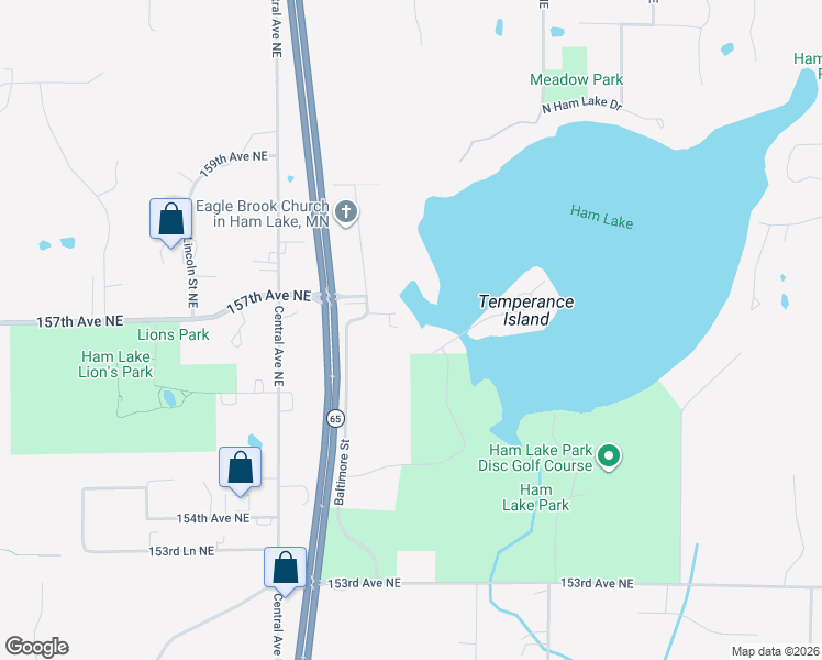 map of restaurants, bars, coffee shops, grocery stores, and more near 1560 157th Avenue Northeast in Ham Lake