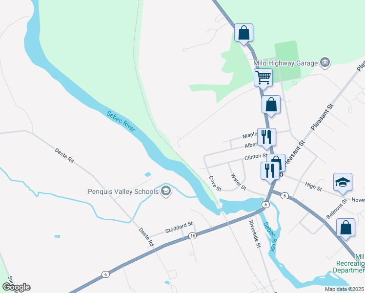 map of restaurants, bars, coffee shops, grocery stores, and more near 5 Keniston Street in Milo