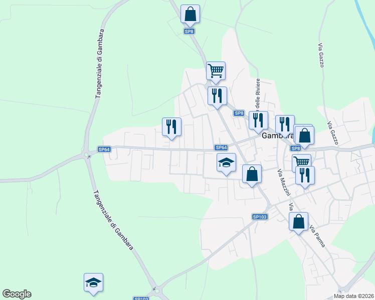 map of restaurants, bars, coffee shops, grocery stores, and more near 9 Via Martiri della Libertà in Gambara