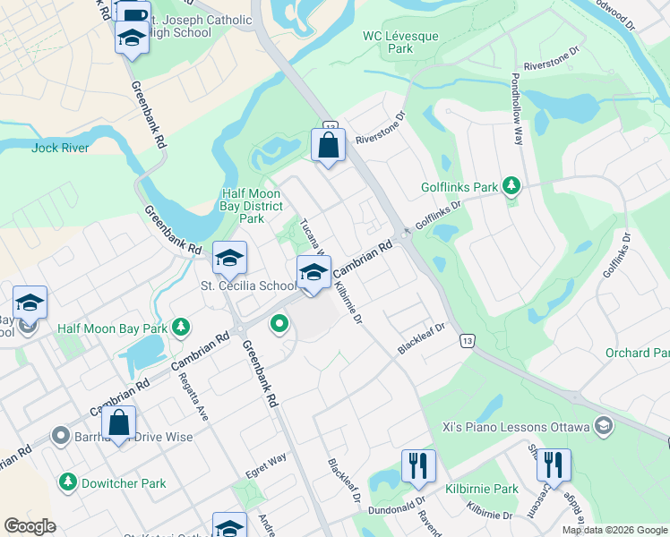 map of restaurants, bars, coffee shops, grocery stores, and more near in Ottawa