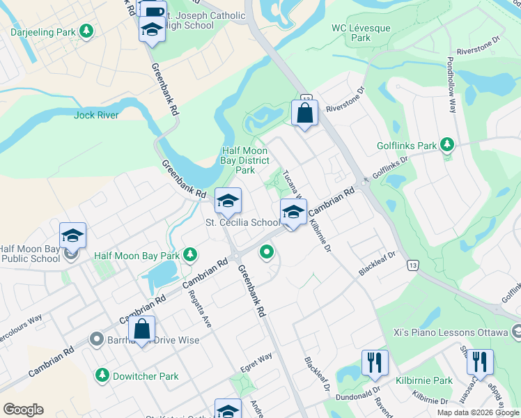 map of restaurants, bars, coffee shops, grocery stores, and more near 531 Carina Crescent in Ottawa