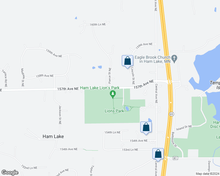 map of restaurants, bars, coffee shops, grocery stores, and more near 1134 157th Avenue Northeast in Ham Lake