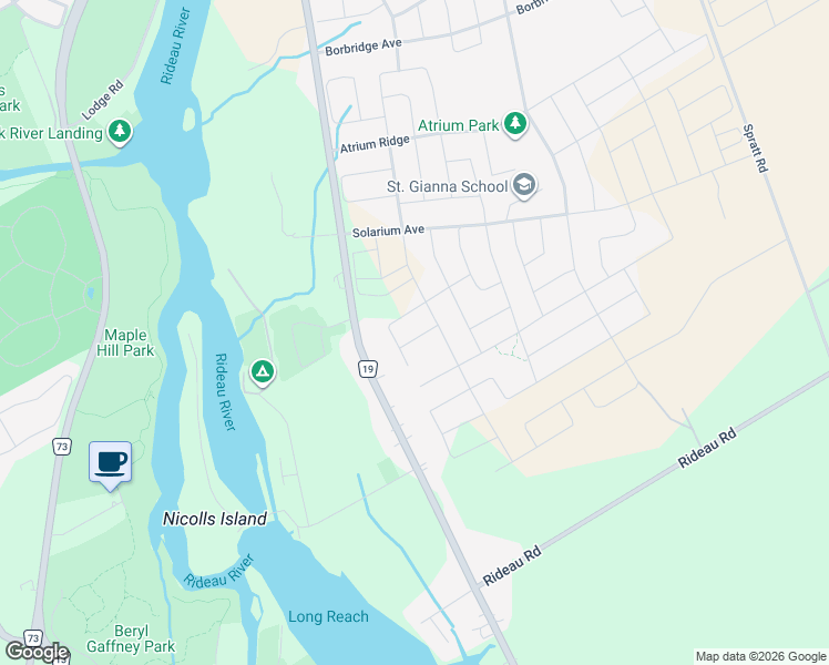 map of restaurants, bars, coffee shops, grocery stores, and more near in Manotick
