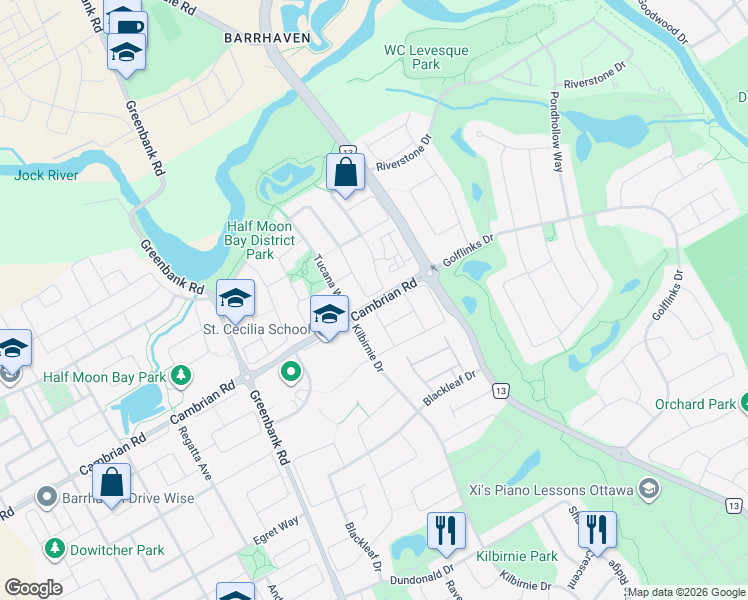 map of restaurants, bars, coffee shops, grocery stores, and more near in Ottawa