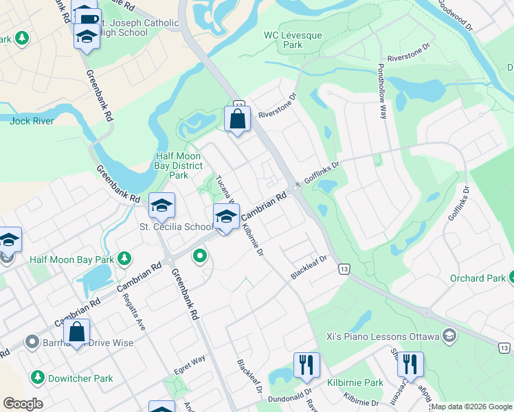 map of restaurants, bars, coffee shops, grocery stores, and more near in Ottawa