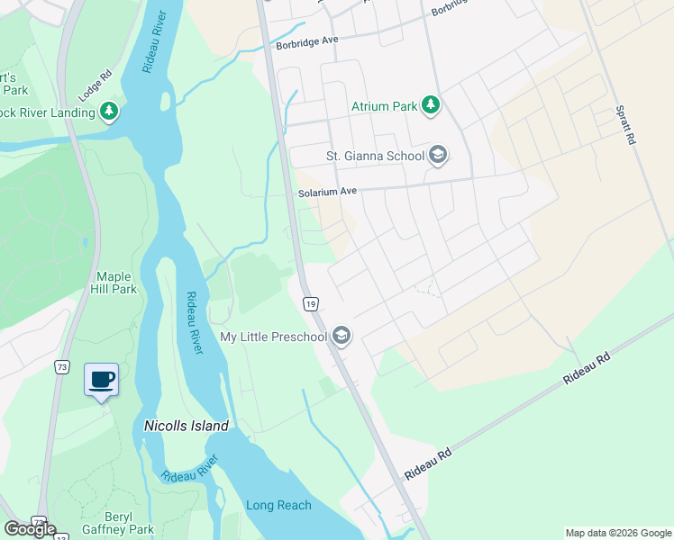 map of restaurants, bars, coffee shops, grocery stores, and more near 47 Moosonee Crescent in Ottawa