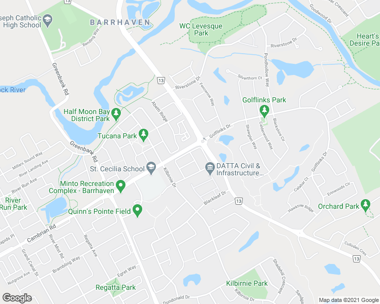 map of restaurants, bars, coffee shops, grocery stores, and more near 493 Ashbourne Crescent in Ottawa