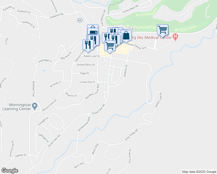 map of restaurants, bars, coffee shops, grocery stores, and more near 2 Ousel Falls Road in Gallatin Gateway
