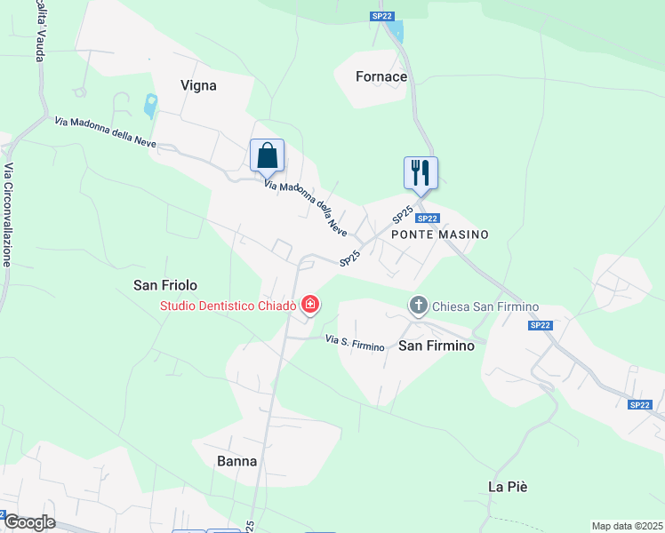 map of restaurants, bars, coffee shops, grocery stores, and more near 56 Via Rocca in Vauda