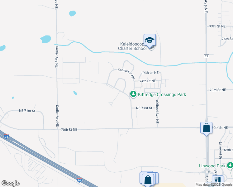 map of restaurants, bars, coffee shops, grocery stores, and more near 7242 Kittredge Circle Northeast in Otsego