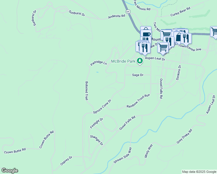 map of restaurants, bars, coffee shops, grocery stores, and more near 2-16 Mc Bride Lane in Gallatin Gateway