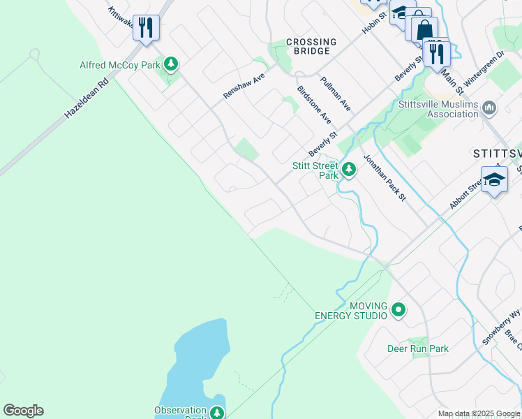 map of restaurants, bars, coffee shops, grocery stores, and more near 9 Coachman Crescent in Ottawa