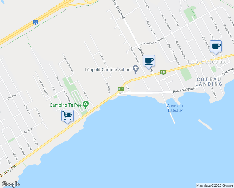 map of restaurants, bars, coffee shops, grocery stores, and more near 166 Rue Principale in Saint-Zotique