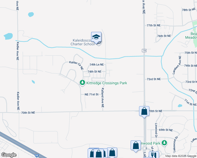 map of restaurants, bars, coffee shops, grocery stores, and more near 7369 Kalland Circle Northeast in Otsego