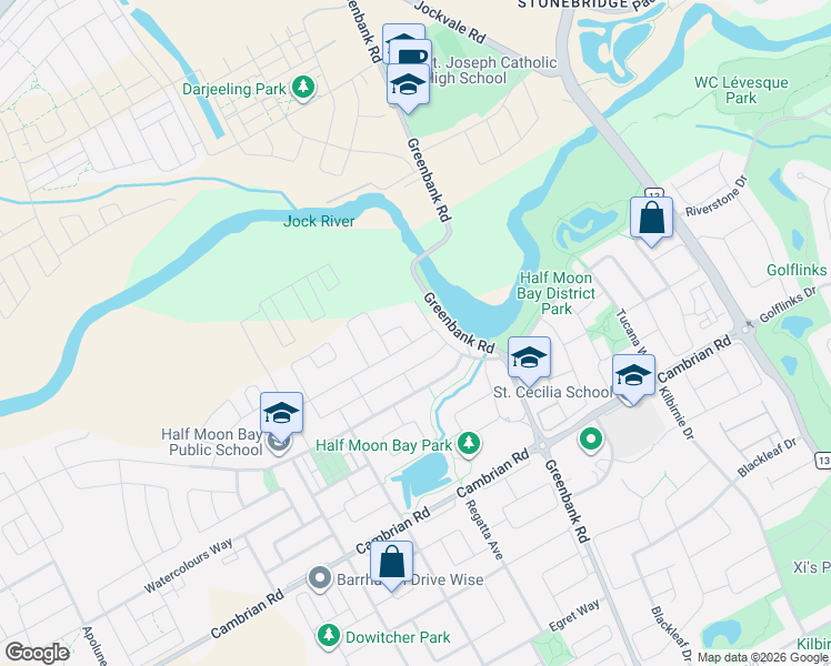 map of restaurants, bars, coffee shops, grocery stores, and more near 567 Millars Sound Way in Ottawa