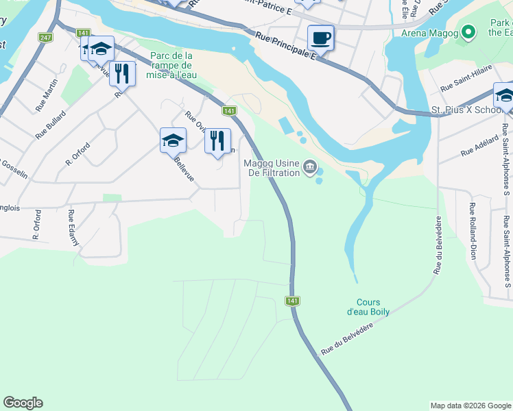 map of restaurants, bars, coffee shops, grocery stores, and more near in Magog