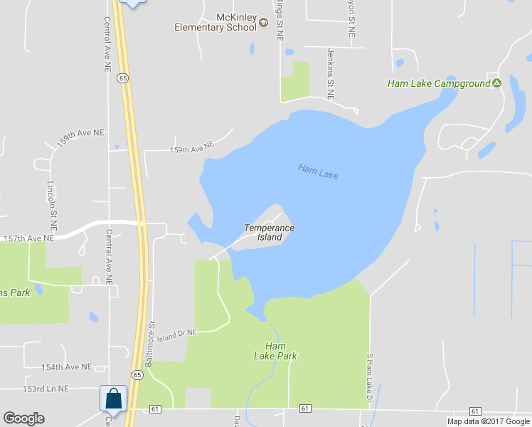 map of restaurants, bars, coffee shops, grocery stores, and more near 1739 Island Drive Northeast in Ham Lake