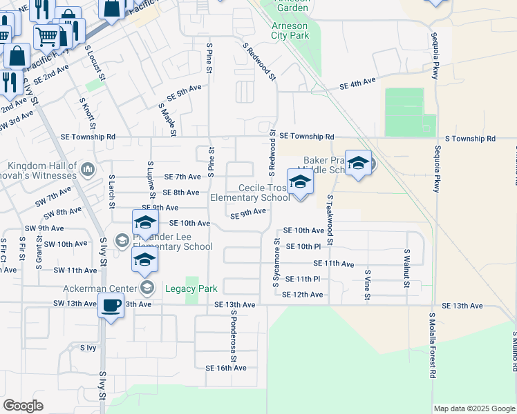 map of restaurants, bars, coffee shops, grocery stores, and more near 1450 Southeast 9th Avenue in Canby