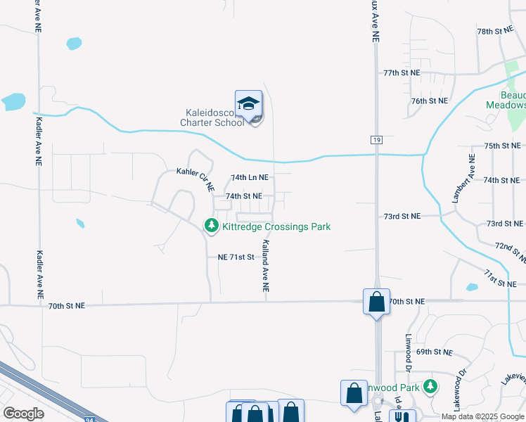 map of restaurants, bars, coffee shops, grocery stores, and more near 7369 Kalland Circle Northeast in Otsego