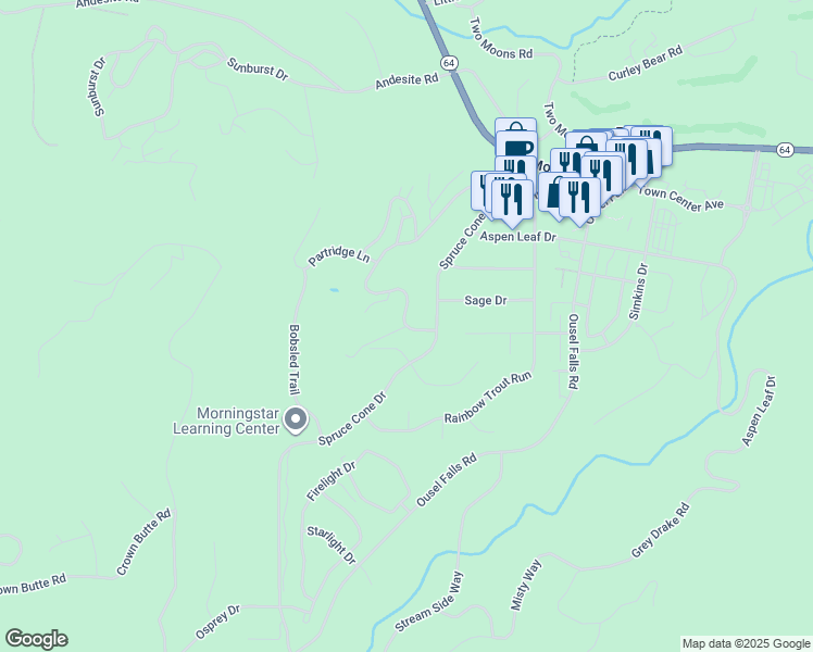 map of restaurants, bars, coffee shops, grocery stores, and more near 2 Mc Bride Lane in Gallatin Gateway
