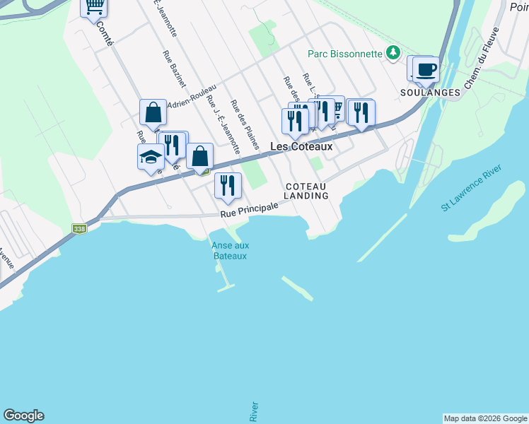 map of restaurants, bars, coffee shops, grocery stores, and more near 188 Rue Principale in Les Coteaux