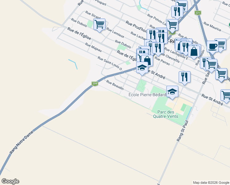 map of restaurants, bars, coffee shops, grocery stores, and more near Faubourg Saint-Jean in Saint-Rémi