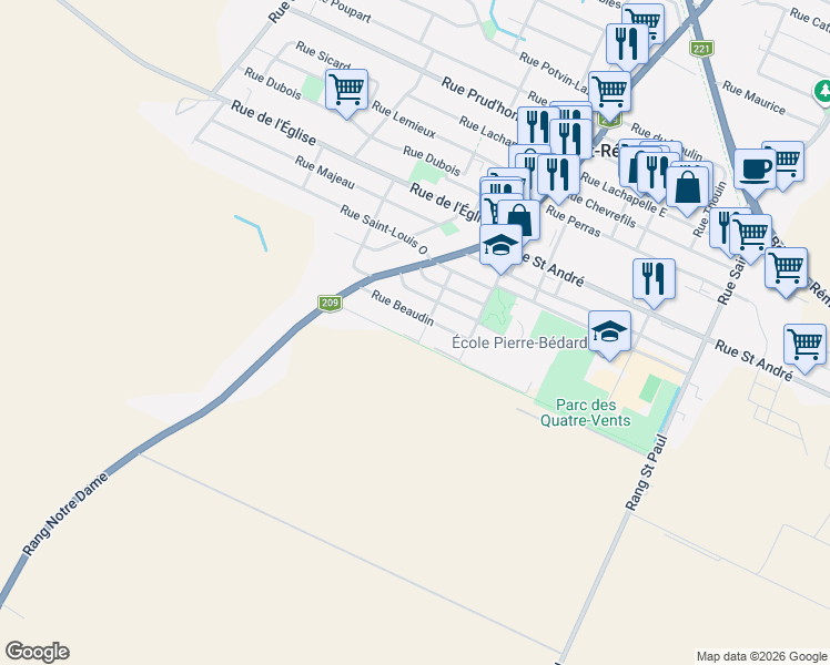 map of restaurants, bars, coffee shops, grocery stores, and more near Faubourg Saint-Jean in Saint-Rémi