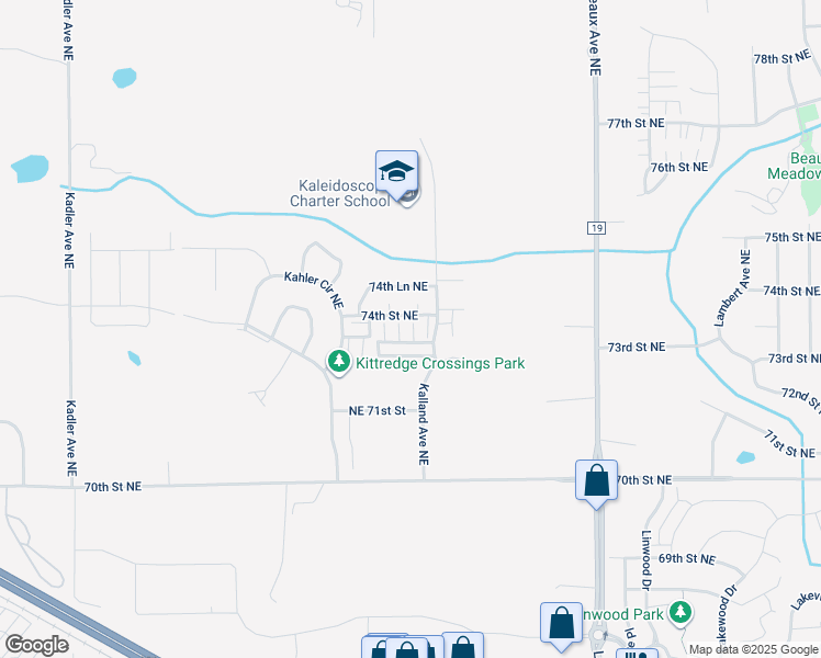 map of restaurants, bars, coffee shops, grocery stores, and more near 7369 Kalland Circle Northeast in Otsego