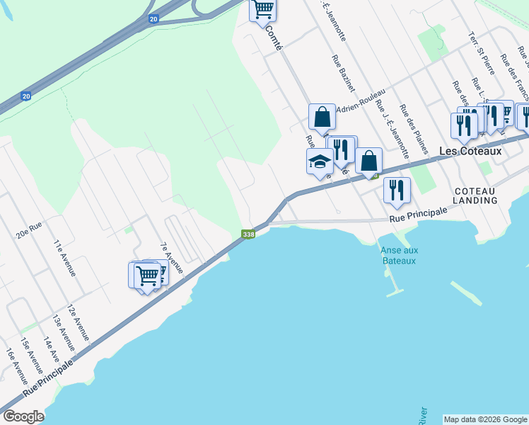 map of restaurants, bars, coffee shops, grocery stores, and more near 166 Rue Principale in Saint-Zotique