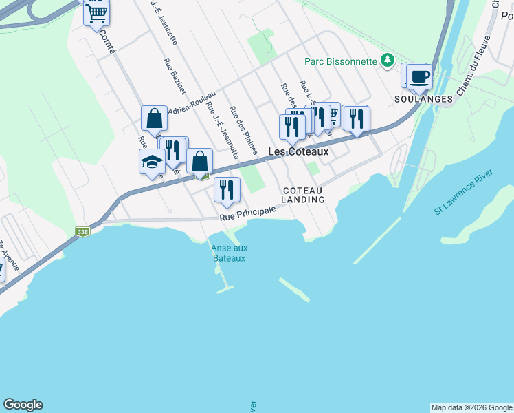 map of restaurants, bars, coffee shops, grocery stores, and more near 195 Rue Principale in Les Coteaux