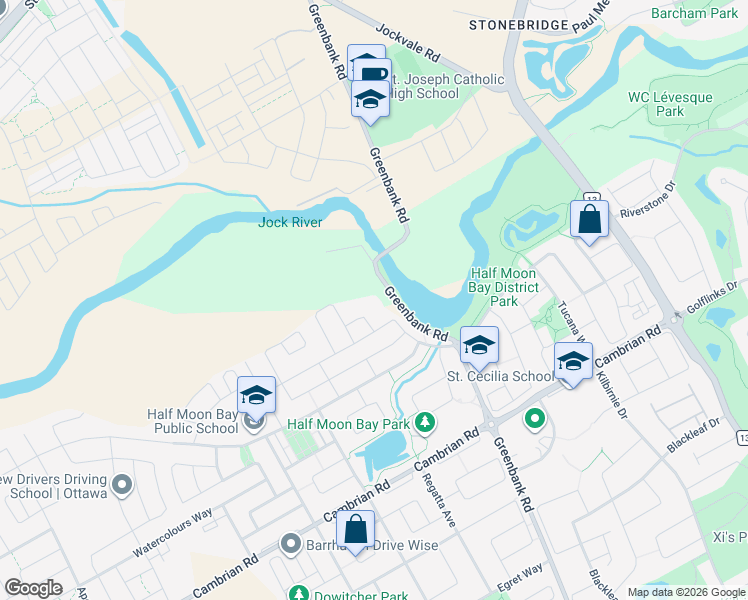 map of restaurants, bars, coffee shops, grocery stores, and more near in Nepean