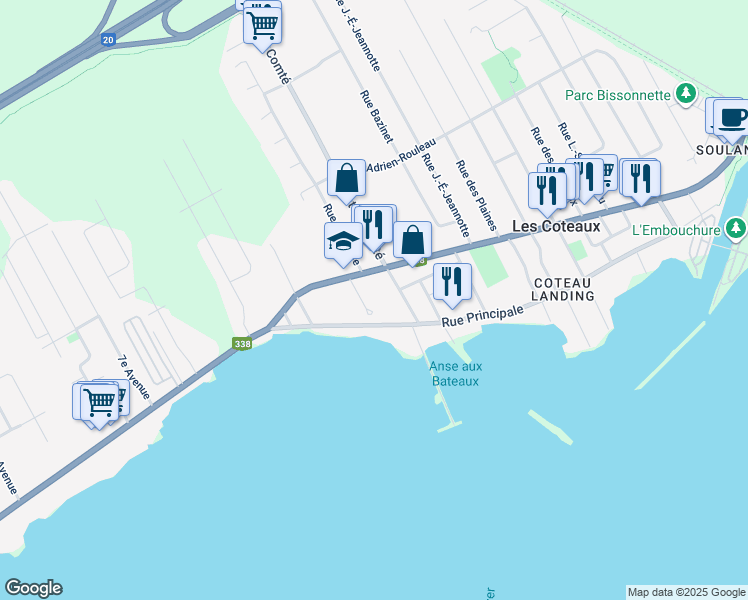 map of restaurants, bars, coffee shops, grocery stores, and more near 121 Rue de l'École in Les Coteaux