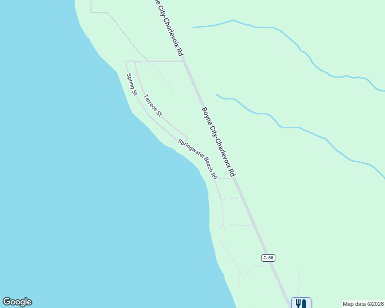 map of restaurants, bars, coffee shops, grocery stores, and more near 3172-3394 Springwater Beach Road in Boyne City