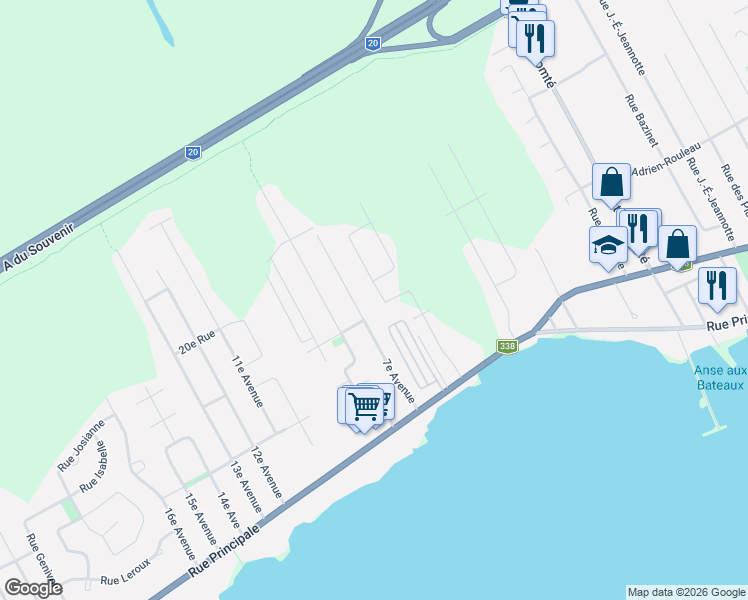 map of restaurants, bars, coffee shops, grocery stores, and more near 197 6e Avenue in Saint-Zotique