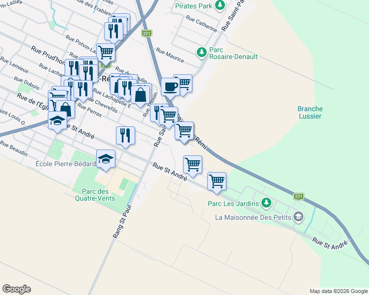 map of restaurants, bars, coffee shops, grocery stores, and more near 810 Rue Saint-Paul in Saint-Rémi