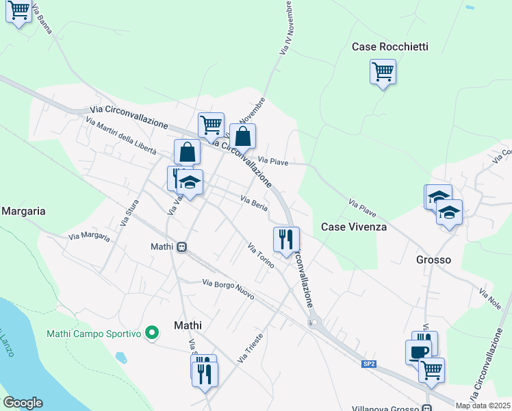 map of restaurants, bars, coffee shops, grocery stores, and more near 5 Via Grosso in Mathi