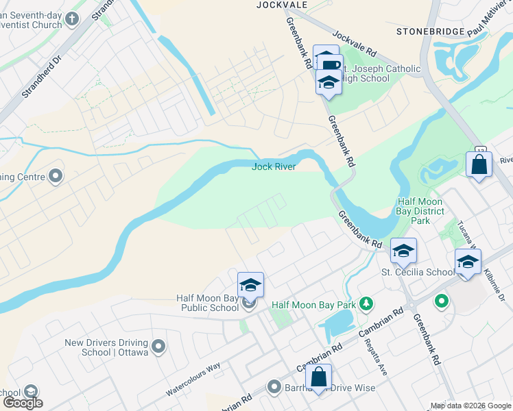 map of restaurants, bars, coffee shops, grocery stores, and more near Tadpole Crescent in Ottawa