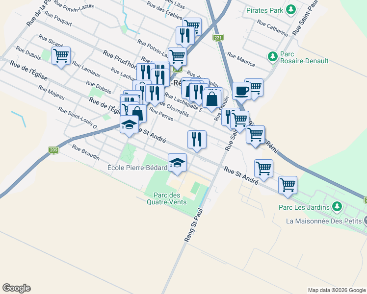 map of restaurants, bars, coffee shops, grocery stores, and more near 113 Rue Saint André in Saint-Rémi