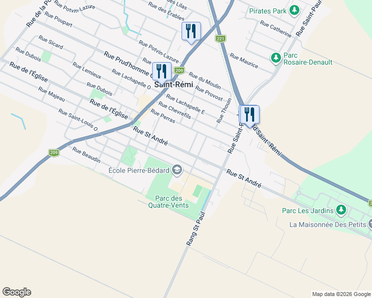 map of restaurants, bars, coffee shops, grocery stores, and more near 113 Rue Saint André in Saint-Rémi